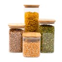 Ver imagem 1 de Kit 4 Potes de Vidro Tampa de Bambu Herméticos Quadrados - Tüd