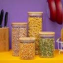 Ver imagem 5 de Kit 4 Potes de Vidro Tampa de Bambu Herméticos Quadrados - Tüd