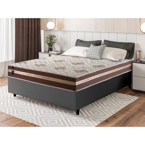 Conjunto Cama Box Espuma Espuma Chicago Marrom Casal 138x188x57