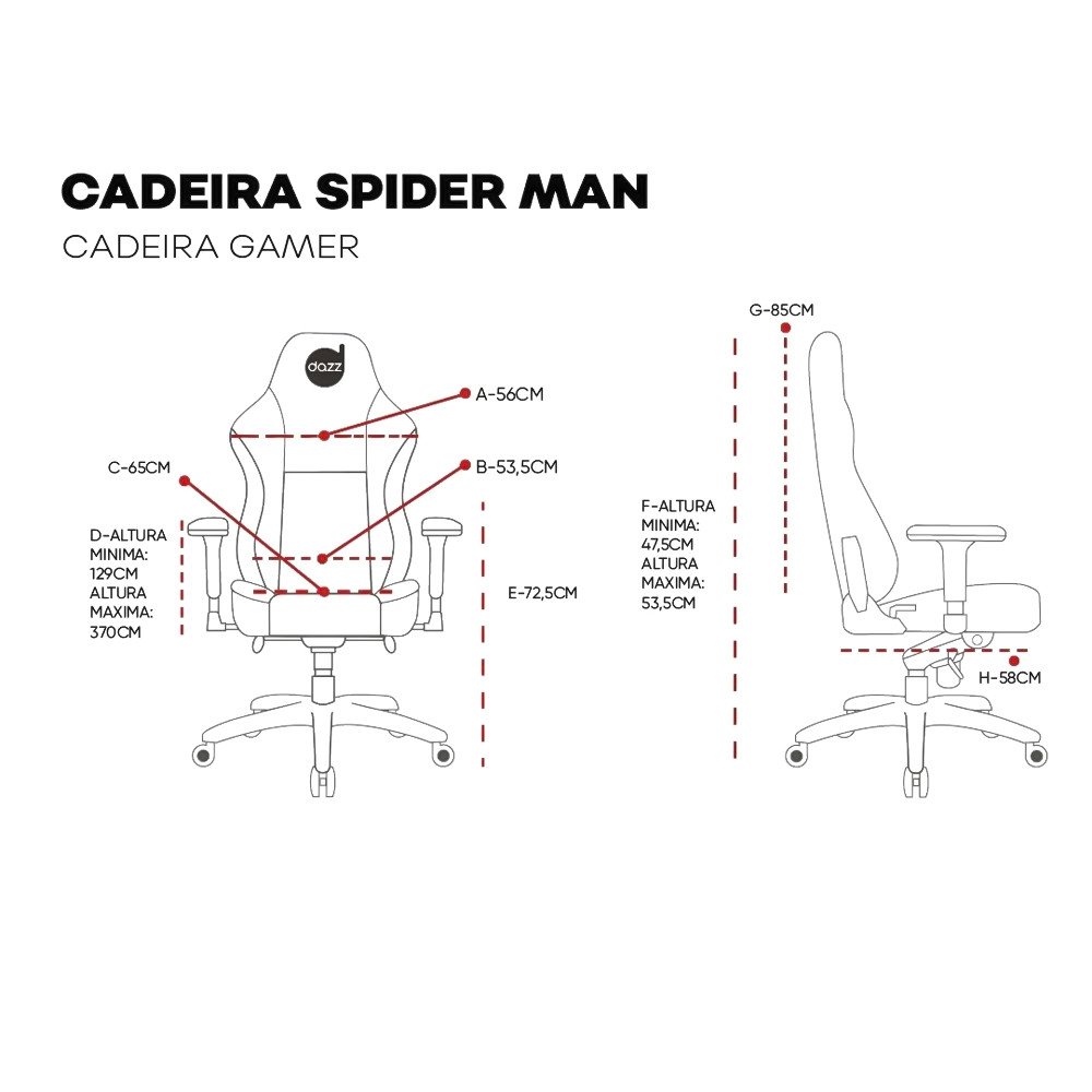 Cadeira Gamer Dazz Marvel Homem Aranha Encosto Reclinável - 7