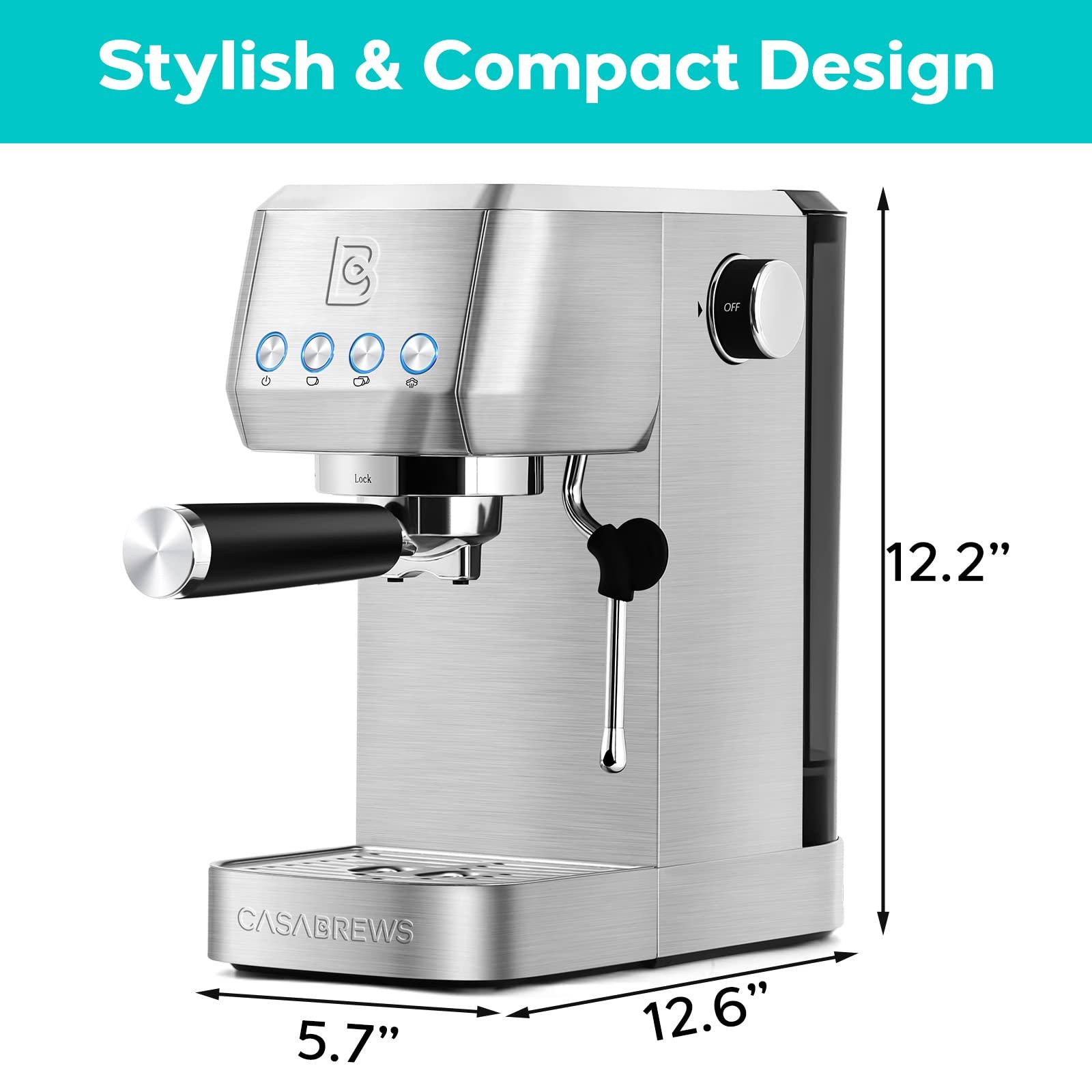 Casabrews Máquina de Espresso 20 Bar com Vaporizador de Leite (prata) - 7