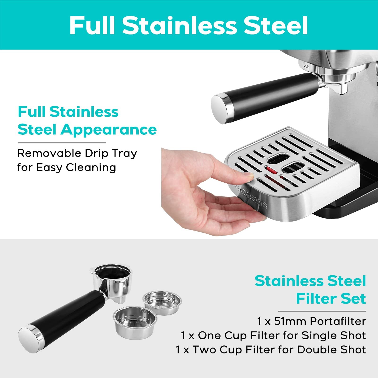 Casabrews Máquina de Espresso 20 Bar com Vaporizador de Leite (prata) - 6