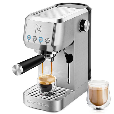 Casabrews Máquina de Espresso 20 Bar com Vaporizador de Leite (prata)