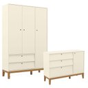 Ver imagem 1 de Cômoda Sapateira e Guarda Roupa Unique 3 Portas Off White Eco Wood - Matic