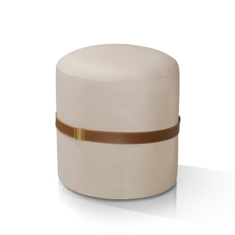 Puff Banqueta Berlim Redonda Cinta Couro Tecido Liso Veludo