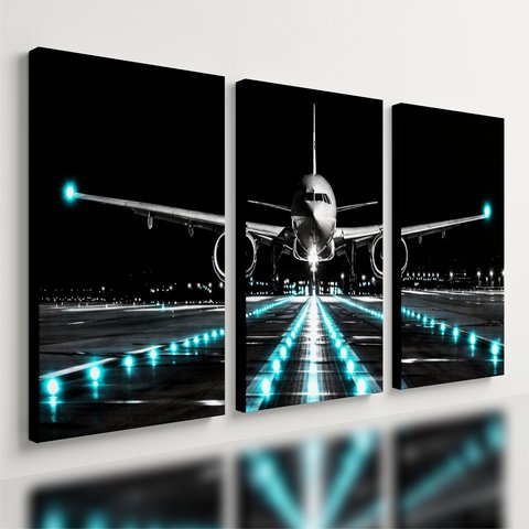Kit 3 Quadro Decorativo Avião Aviação Aeronave Pista Luxo 40x28cm