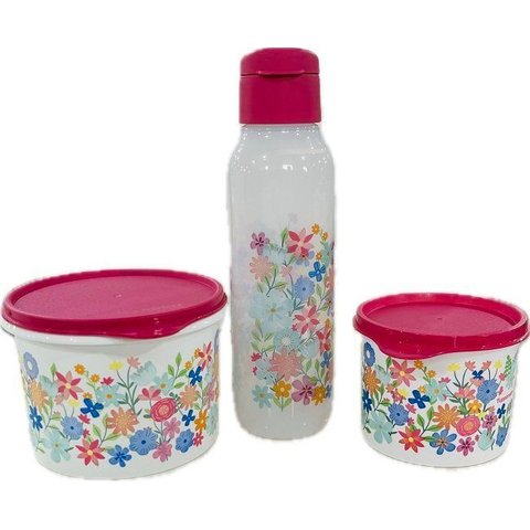Tupperware Kit 3 Peças Potes e Garrafa Bouquet Amor Potes e Garrafa Amor