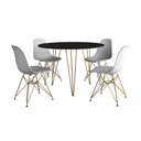 Ver imagem 2 de Mesa de Jantar Redonda 90cm Preta Clips 3 Pés com 4 Cadeiras Eames Eiffel Brancas Base Dourada