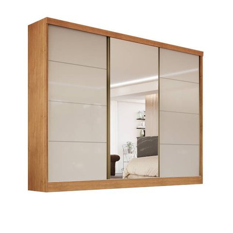 Guarda-roupa 1 portas espelhada MDF 6 gavetas - Bergamo-Nature/Off - Bianchi Móveis