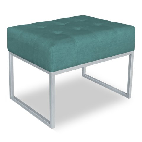 Puff Lisa Suede Base Metálica Industrial Prata - Pallazio Azul Turquesa