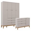 Ver imagem 1 de Cômoda Sapateira e Guarda Roupa Unique 4 Portas Cinza Eco Wood - Matic