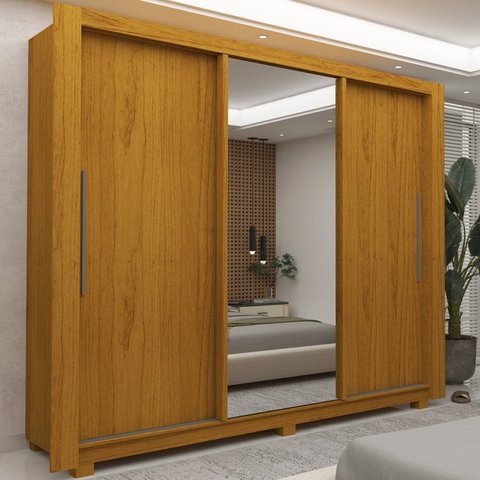Guarda-Roupa Casal 3 Portas com 1 Porta Espelho com Pés 100% MDF Roma Yescasa