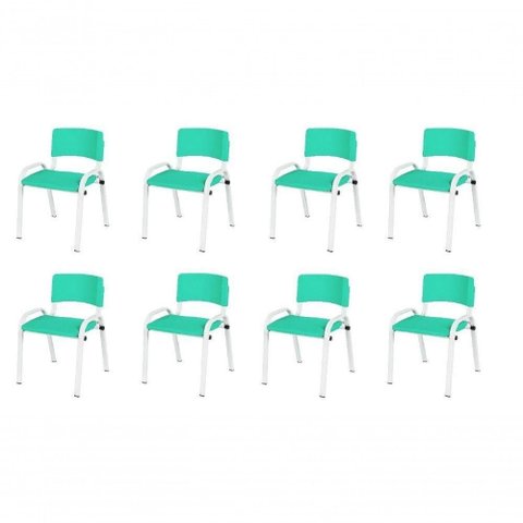 Kit 8 Cadeira Iso Infantil Creche, Base Branco Verde Água