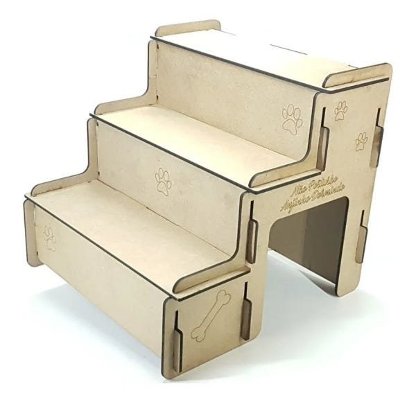 Escada Pet Cachorros Gatos Mdf Natural 3 Degraus Com Tapete Anti Derrapante Removível Lavável Cor Ma - 4