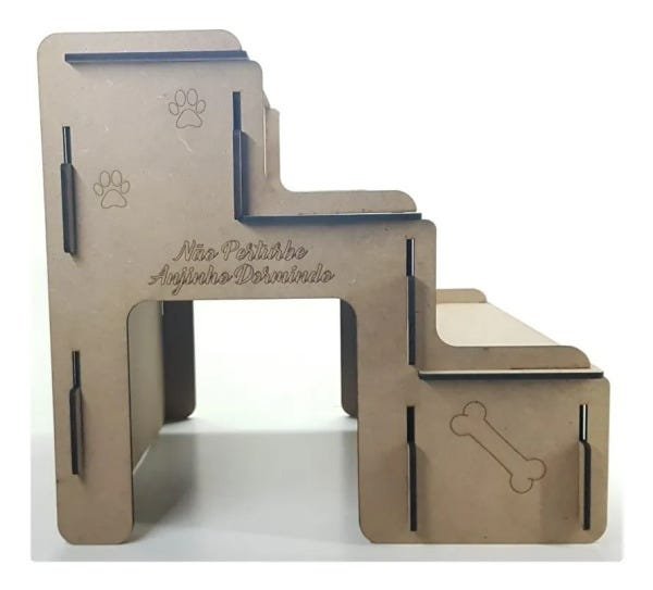 Escada Pet Cachorros Gatos Mdf Natural 3 Degraus Com Tapete Anti Derrapante Removível Lavável Cor Ma - 3