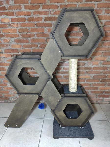 Kit 03 Nichos De Chão Playground Arranhador Gatos Hexagonal Cor Escurecido - 5