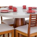 Ver imagem 2 de Conjunto Mesa Sala Jantar Laqueada Redonda 1.20 Mt com 4 Cadeiras de Madeira Design Ferrugine