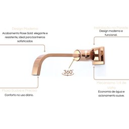 Torneira de Lavatorio Parede Rose Gold 1/4 de Volta Samer Metais - 2