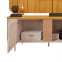 Ver imagem 3 de Bancada Mdf Avatar para Tv até 75 Portas de Bater 2 Gavetas Pés Dourados Offwhite/mel G18 - Gran Bel