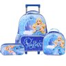 Kit Mochila Escolar Rodinha Menina Princesa Estojo Lancheira - Azul - 1