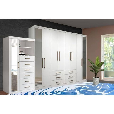 Guarda Roupa 2 Peças 1 Guarda Roupa + 1 Cômoda Qc128 Branco Santos Andirá