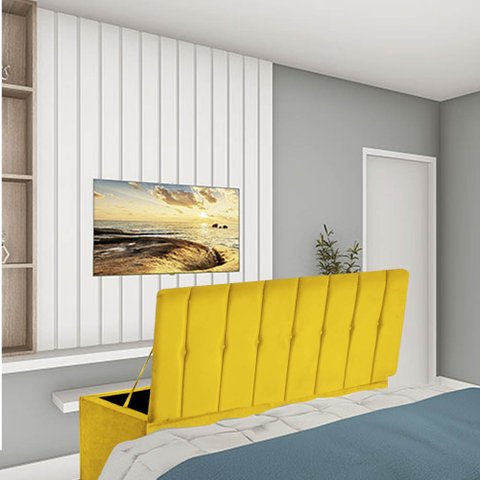 Calçadeira Baú Recamier Solteiro 100CM Kiara Suede Amarelo - D A DECOR