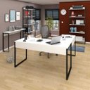 Ver imagem 2 de Conjunto Escritório Mesa em L Aparador e 2 Estantes Studio Industrial M18 Branco – Mpozenato