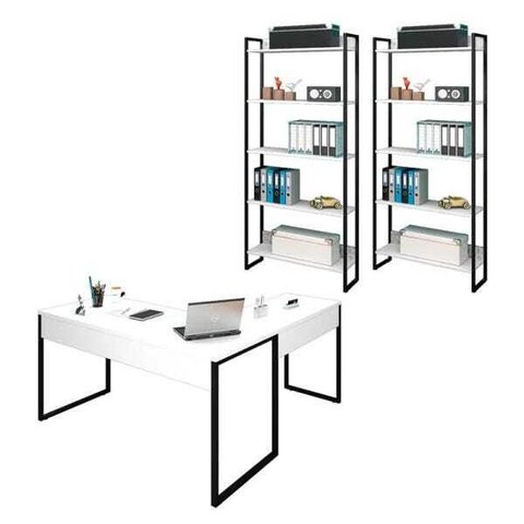 Conjunto Escritório 3 peças 1 Mesa em L e 2 Estantes Studio Industrial M18 Branco - Mpozenato