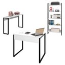 Ver imagem 1 de Conjunto Escritório Mesa 90 Aparador e Estante Studio Industrial M18 Branco– Mpozenato