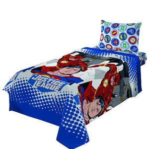 Jogo de Cama Infantil Lepper Liga da Justiça Solteiro 3 Peças Microfibra Azul