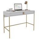 Ver imagem 5 de Escrivaninha Mesa Escritório Luna Pés Dourados 2 Gavetas 100cm Industrial Branco e Dourado