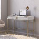 Ver imagem 1 de Escrivaninha Mesa Escritório Luna Pés Dourados 2 Gavetas 100cm Industrial Branco e Dourado