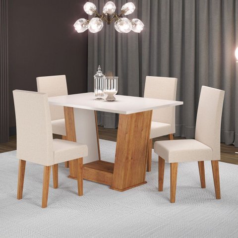 Mesa de Jantar 4 Lugares Grazi/marte Mel/blonde/linho/bronze - Pnr Móveis