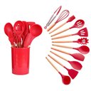 Ver imagem 1 de Jogo de Cozinha 12 Peças Silicone Madeira Colher Espatula Fouet Pegador Escumadeira Concha Talheres 