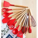 Ver imagem 4 de Jogo de Cozinha 12 Peças Silicone Madeira Colher Espatula Fouet Pegador Escumadeira Concha Talheres 