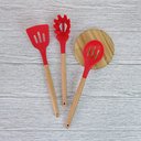 Ver mais imagens de Jogo de Cozinha 12 Peças Silicone Madeira Colher Espatula Fouet Pegador Escumadeira Concha Talheres