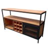 Buffet Aparador de Madeira e Ferro para Garrafas de Vinhos Decoração Industrial Preto e Castanheira - 2