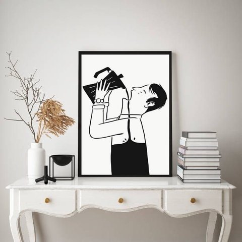 Quadro Arte Minimalista Café 45x34cm - com Vidro:moldura Branca
