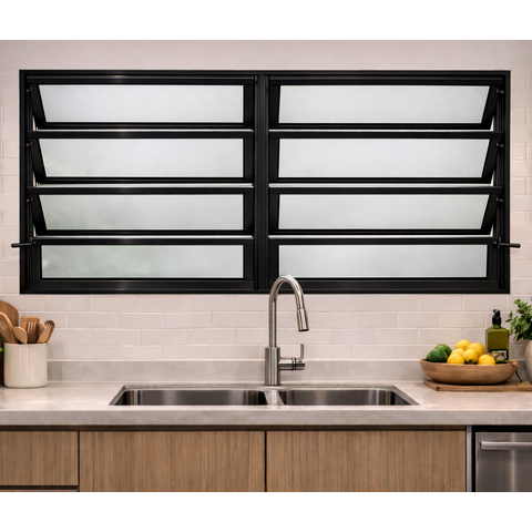 Vitro Basculante 2 Seções 80x120 Alumínio Preto Linha 25