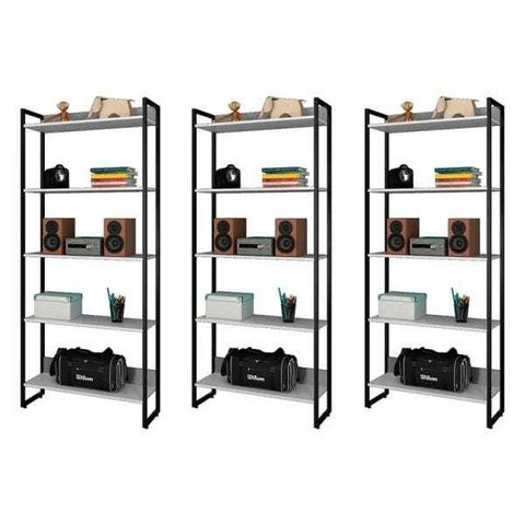 Kit 3 Estantes Livreiro Studio Industrial M18 Branco – Mpozenato