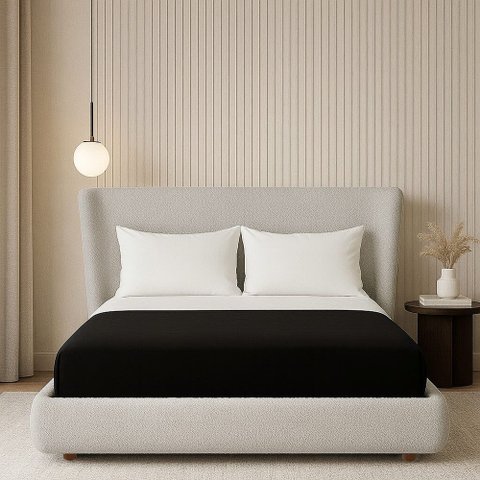 Cama Japonesa com Cabeceira Corea Seo King Bouclé Cinza Claro - Sallar Home