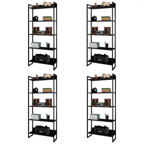 Kit 4 Estantes Livreiro Studio Industrial M18 Preto – Mpozenato