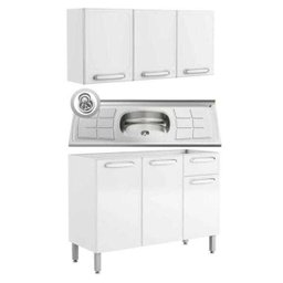 Armário Aéreo 7008 e Balcão Gabinete Pia Inox 120cm 7022 Evidence Branco - Bertolini - 2