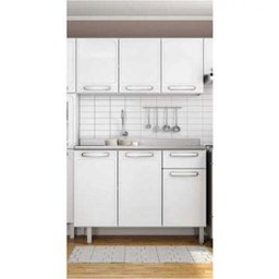 Armário Aéreo 7008 e Balcão Gabinete Pia Inox 120cm 7022 Evidence Branco - Bertolini - 3