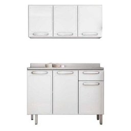Armário Aéreo 7008 e Balcão Gabinete Pia Inox 120cm 7022 Evidence Branco - Bertolini - 1