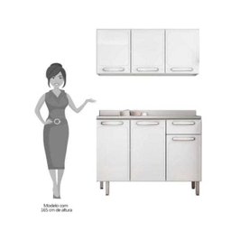 Armário Aéreo 7008 e Balcão Gabinete Pia Inox 120cm 7022 Evidence Branco - Bertolini - 6