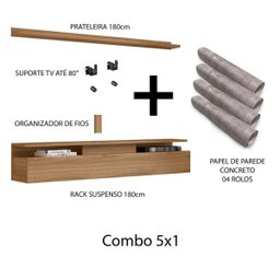 Rack Suspenso com Prateleira Papel de Parede e Suporte para Tv Até 80 Pol. Nature/Concreto - Amo Mor - 8