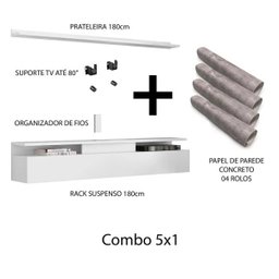 Rack Suspenso com Prateleira Papel de Parede e Suporte para Tv Até 80 Pol. Branco/Concreto - Amo Mor - 8