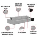 Ver imagem 3 de Sofá Ilha 4 Lugares Living 432cm Modulado Sala Lary Veludo Cinza/pu Pto K01 - D'Rossi