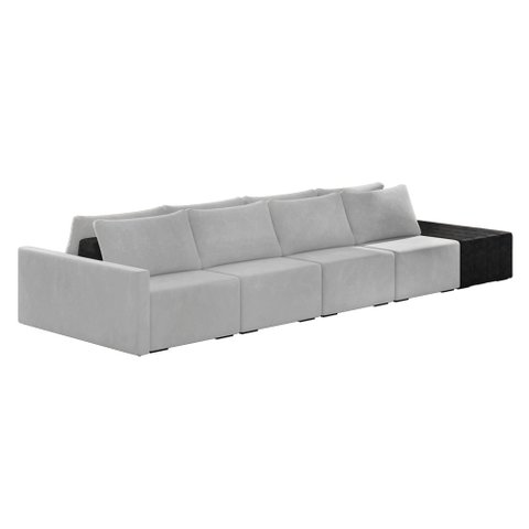 Sofá Ilha 4 Lugares Living 432cm Modulado Sala Lary Veludo Cinza/pu Pto K01 - D'Rossi
